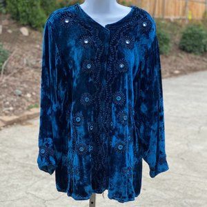 Blue embroidered mirrors velvet hippie top India